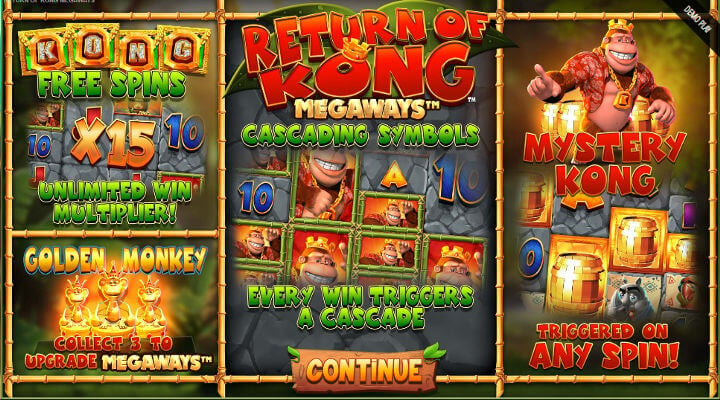 Recursos especiais e de b&ocirc;nus no jogo no slot Return of Kong Megaways